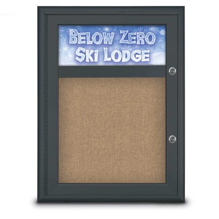 United Visual Products Single Door Radius Plus Corkboard With H UV8010PLUS-BLACK-BUFF