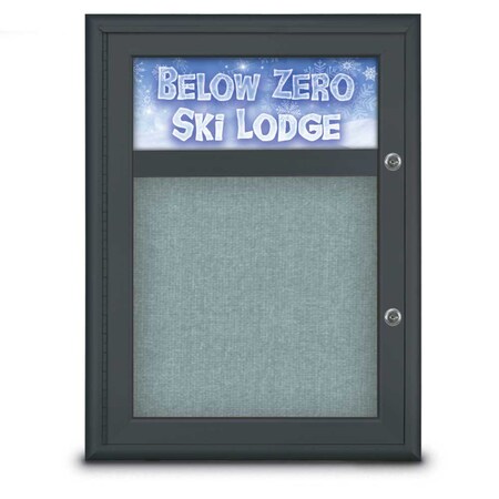 United Visual Products Single Door Radius Plus Corkboard With H UV8010PLUS-BLACK-CLOUD