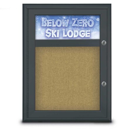 United Visual Products Single Door Radius Plus Corkboard With H UV8010PLUS-BLACK-KEYLIME