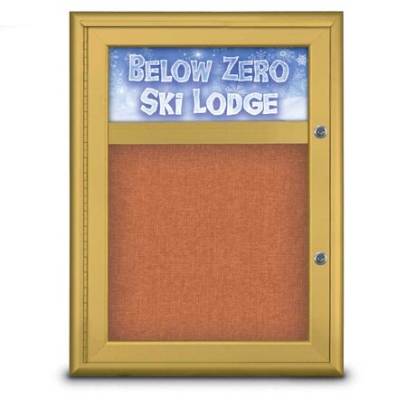 United Visual Products Single Door Radius Plus Corkboard With H UV8010PLUS-GOLD-APRICOT