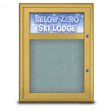 United Visual Products Single Door Radius Plus Corkboard With H UV8010PLUS-GOLD-CLOUD