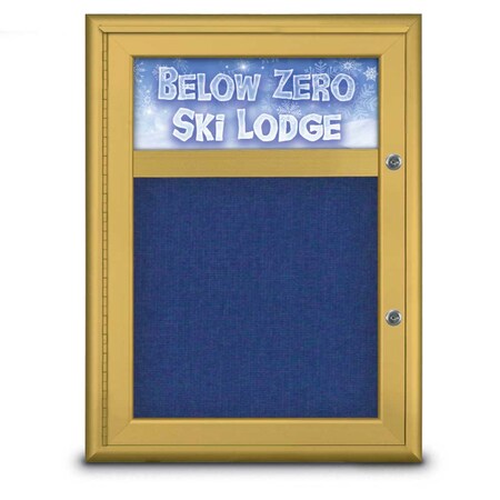 United Visual Products Single Door Radius Plus Corkboard With H UV8010PLUS-GOLD-COBACC