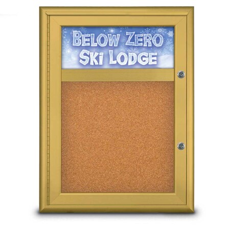 United Visual Products Single Door Radius Plus Corkboard, Header UV8010PLUS-GOLD-CORK