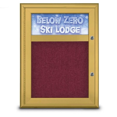 United Visual Products Single Door Radius Plus Corkboard With H UV8010PLUS-GOLD-DBURGU