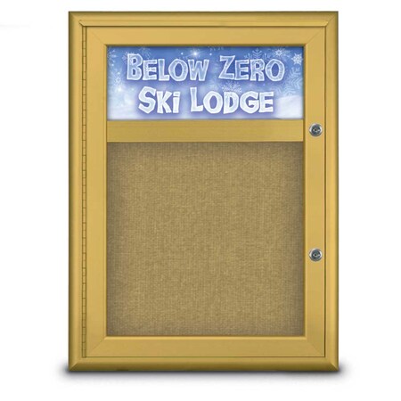 United Visual Products Single Door Radius Plus Corkboard With H UV8010PLUS-GOLD-KEYLIME