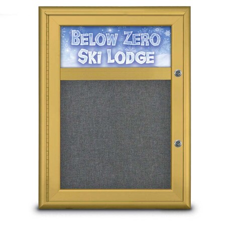 United Visual Products Single Door Radius Plus Corkboard, Header, UV8010PLUS-GOLD-MEDGRY UV8010PLUS-GOLD-MEDGRY