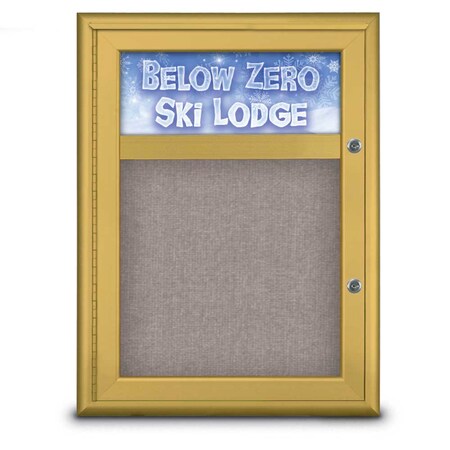 United Visual Products Single Door Radius Plus Corkboard With H UV8010PLUS-GOLD-PEARL