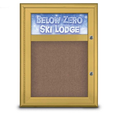 United Visual Products Single Door Radius Plus Corkboard With H UV8010PLUS-GOLD-PUMICE