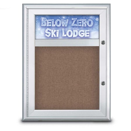 United Visual Products Single Door Radius Plus Corkboard With H UV8010PLUS-SATIN-PUMICE