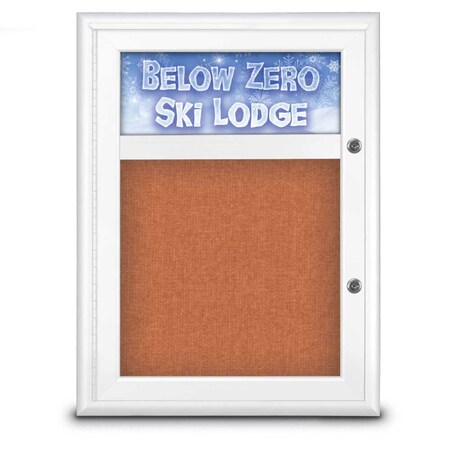 United Visual Products Single Door Radius Plus Corkboard With H UV8010PLUS-WHITE-APRICOT