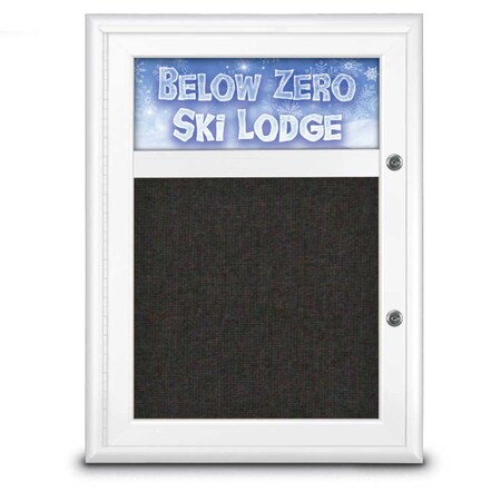 United Visual Products Single Door Radius Plus Corkboard With H UV8010PLUS-WHITE-BLACK