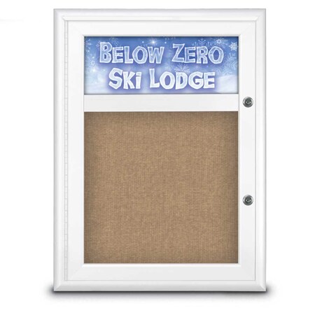 United Visual Products Single Door Radius Plus Corkboard With H UV8010PLUS-WHITE-BUFF