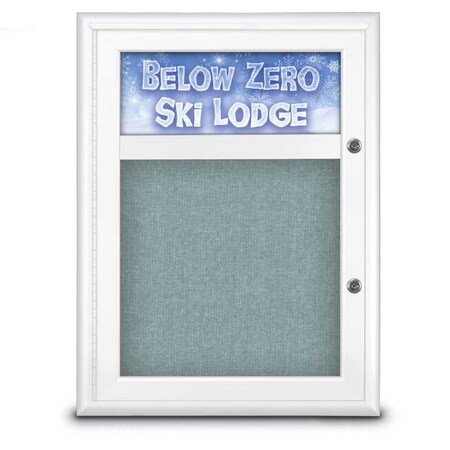 United Visual Products Single Door Radius Plus Corkboard With H UV8010PLUS-WHITE-CLOUD