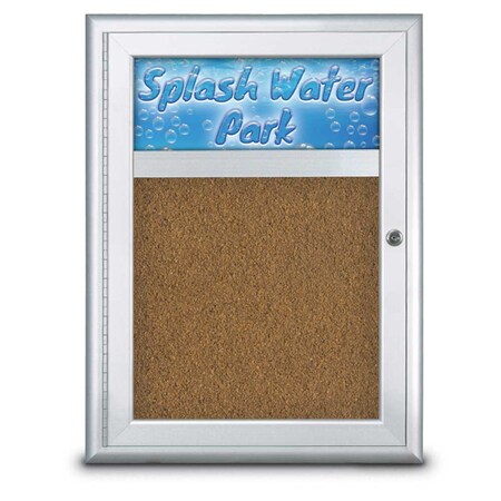 United Visual Products Single Door Radius Corkboard, Header, 18 UV8010-SATIN-FORBO