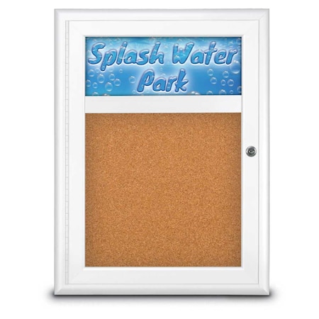 United Visual Products Single Door Radius Corkboard, Header, 18 UV8010-WHITE-CORK