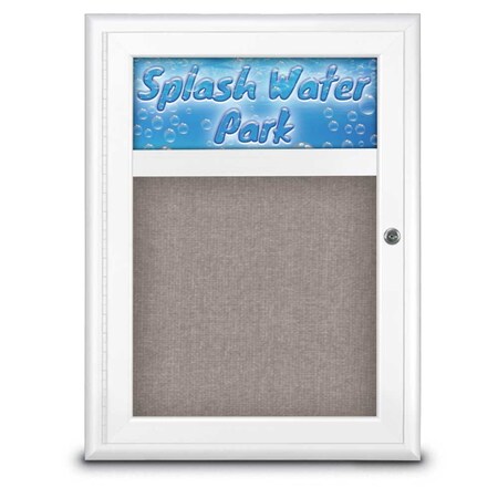 United Visual Products Single Door Radius Corkboard With Header UV8010-WHITE-PEARL