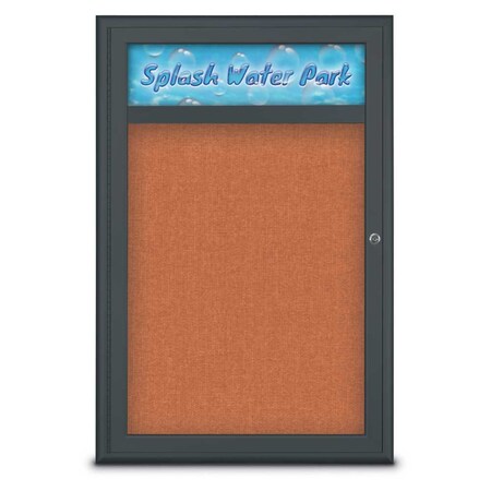 United Visual Products Single Door Radius Corkboard With Header UV8011-BLACK-APRICOT