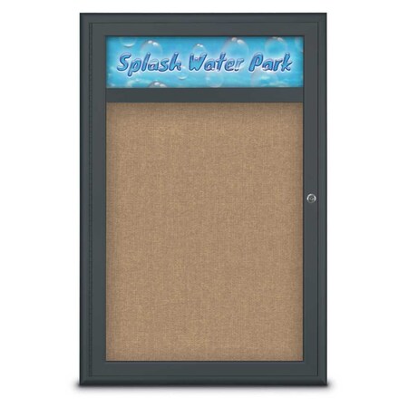 United Visual Products Single Door Radius Corkboard With Header UV8011-BLACK-BUFF