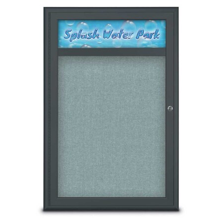 United Visual Products Single Door Radius Corkboard With Header UV8011-BLACK-CLOUD