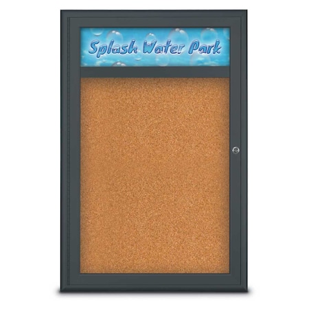 United Visual Products Single Door Radius Corkboard, Header, 24 UV8011-BLACK-CORK