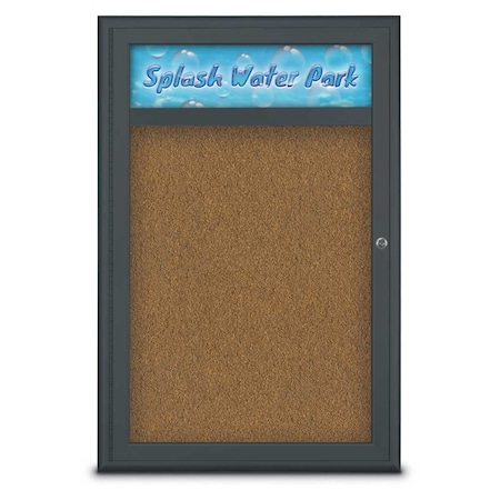 United Visual Products Single Door Radius Corkboard, Header, 24 UV8011-BLACK-FORBO
