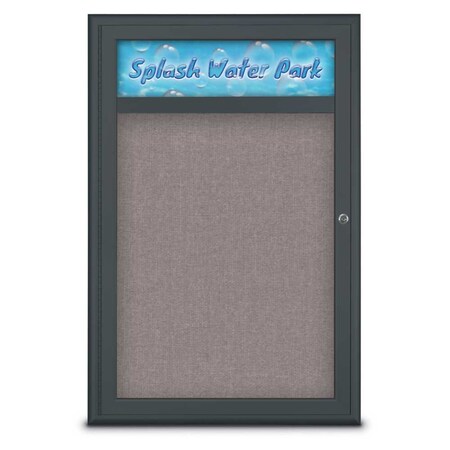 United Visual Products Single Door Radius Corkboard With Header UV8011-BLACK-SURF