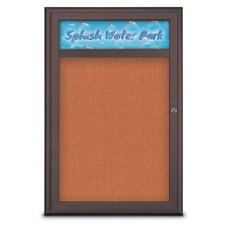 United Visual Products Single Door Radius Corkboard With Header UV8011-BRONZE-APRICOT