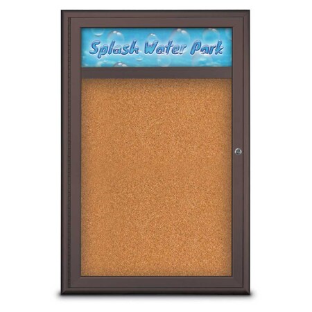 United Visual Products Single Door Radius Corkboard, Header, 24 UV8011-BRONZE-CORK