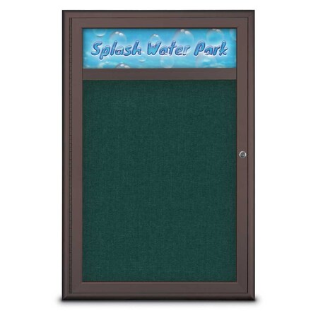 United Visual Products Single Door Radius Corkboard With Header UV8011-BRONZE-DRKSPR