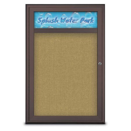 United Visual Products Single Door Radius Corkboard With Header UV8011-BRONZE-KEYLIME