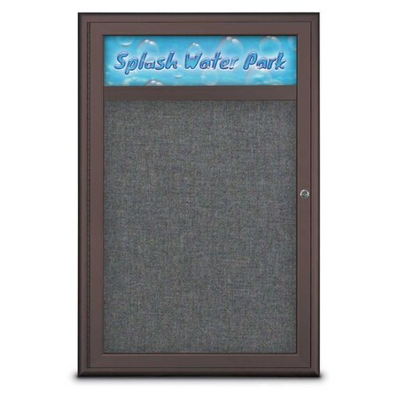 United Visual Products Single Door Radius Corkboard With Header UV8011-BRONZE-MEDGRY