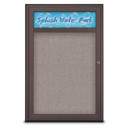 United Visual Products Single Door Radius Corkboard With Header UV8011-BRONZE-PEARL