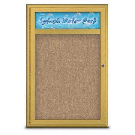 United Visual Products Single Door Radius Corkboard With Header UV8011-GOLD-BUFF