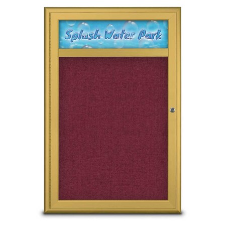 United Visual Products Single Door Radius Corkboard With Header UV8011-GOLD-DBURGU