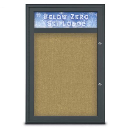 United Visual Products Single Door Radius Plus Corkboard With H UV8011PLUS-BLACK-KEYLIME
