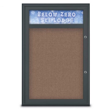 United Visual Products Single Door Radius Plus Corkboard With H, UV8011PLUS-BLACK-PUMICE UV8011PLUS-BLACK-PUMICE