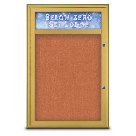 United Visual Products Single Door Radius Plus Corkboard With H UV8011PLUS-GOLD-APRICOT
