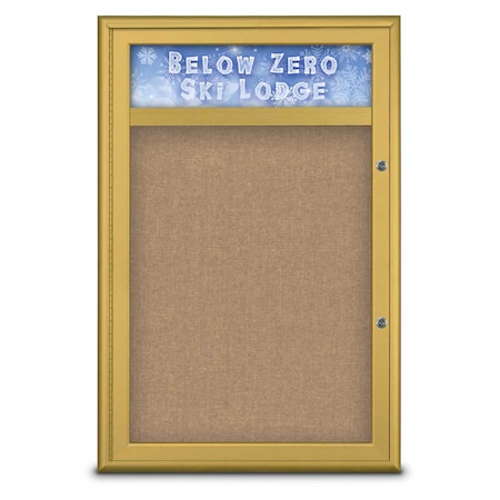 United Visual Products Single Door Radius Plus Corkboard With H UV8011PLUS-GOLD-BUFF