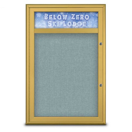 United Visual Products Single Door Radius Plus Corkboard With H UV8011PLUS-GOLD-CLOUD