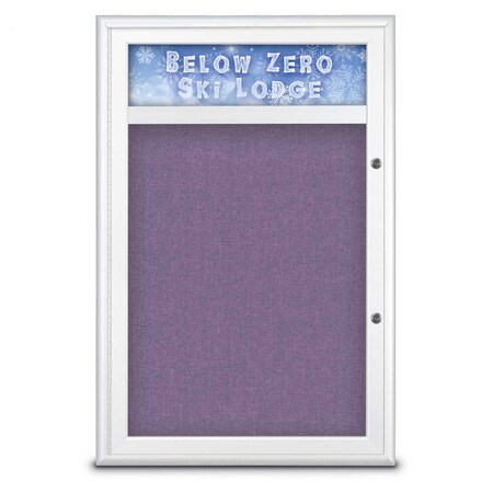 United Visual Products Single Door Radius Plus Corkboard With H UV8011PLUS-WHITE-AMETHY