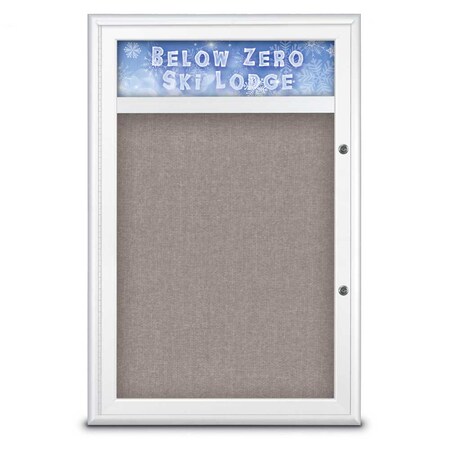 United Visual Products Single Door Radius Plus Corkboard With H UV8011PLUS-WHITE-PEARL