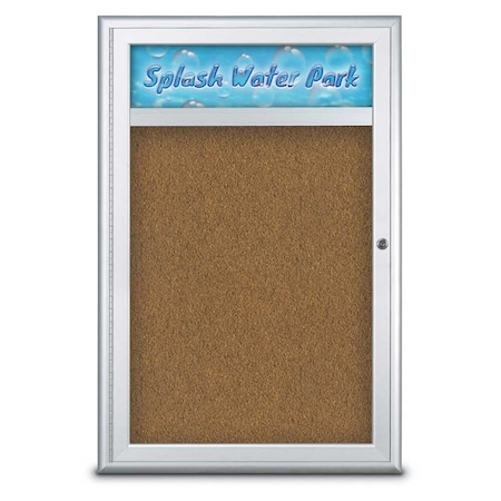United Visual Products Single Door Radius Corkboard, Header, 24 UV8011-SATIN-FORBO