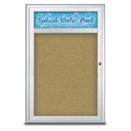United Visual Products Single Door Radius Corkboard With Header UV8011-SATIN-KEYLIME