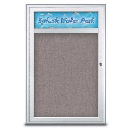 United Visual Products Single Door Radius Corkboard With Header UV8011-SATIN-SURF