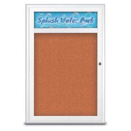 United Visual Products Single Door Radius Corkboard With Header UV8011-WHITE-APRICOT