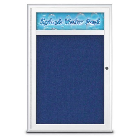 United Visual Products Single Door Radius Corkboard With Header UV8011-WHITE-COBACC