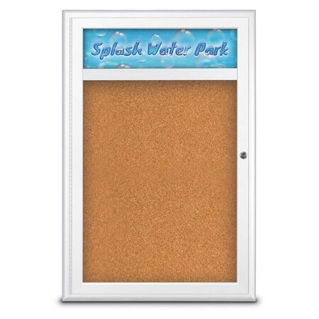 United Visual Products Single Door Radius Corkboard, Header, 24 UV8011-WHITE-CORK