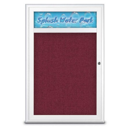 United Visual Products Single Door Radius Corkboard With Header UV8011-WHITE-DBURGU