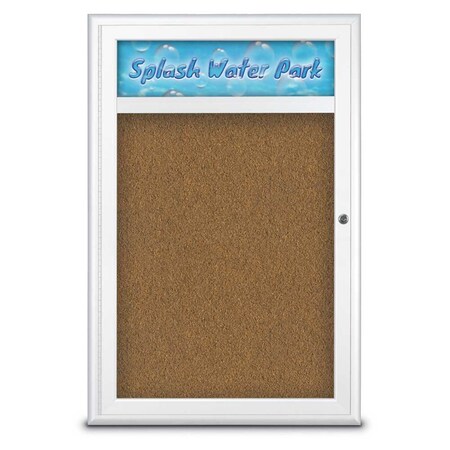United Visual Products Single Door Radius Corkboard, Header, 24 UV8011-WHITE-FORBO