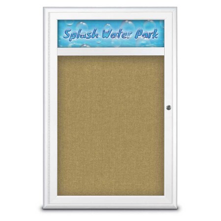 United Visual Products Single Door Radius Corkboard With Header UV8011-WHITE-KEYLIME